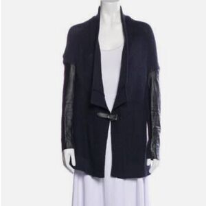 Maje chunky cotton blend cardigan with leather detailing size 2/medium